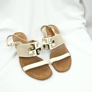 Tory Burch Lowell City Sandal Natural Ivory Leather 2" Women's Shoes